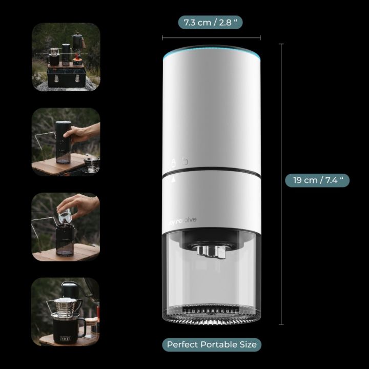 Joy Resolve Groove Groove Grinder - meeneembare elektrische koffie bonenmaler – wit - 30 gram