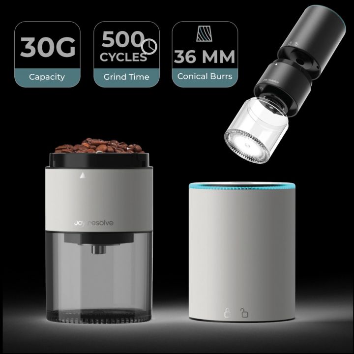 Joy Resolve Groove Groove Grinder - meeneembare elektrische koffie bonenmaler – wit - 30 gram
