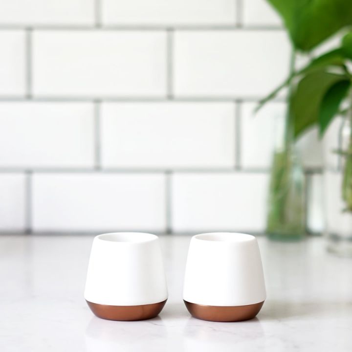 Fellow Joey mok van keramiek voor espresso - 2 stuks - 70 ml - mat wit en koper