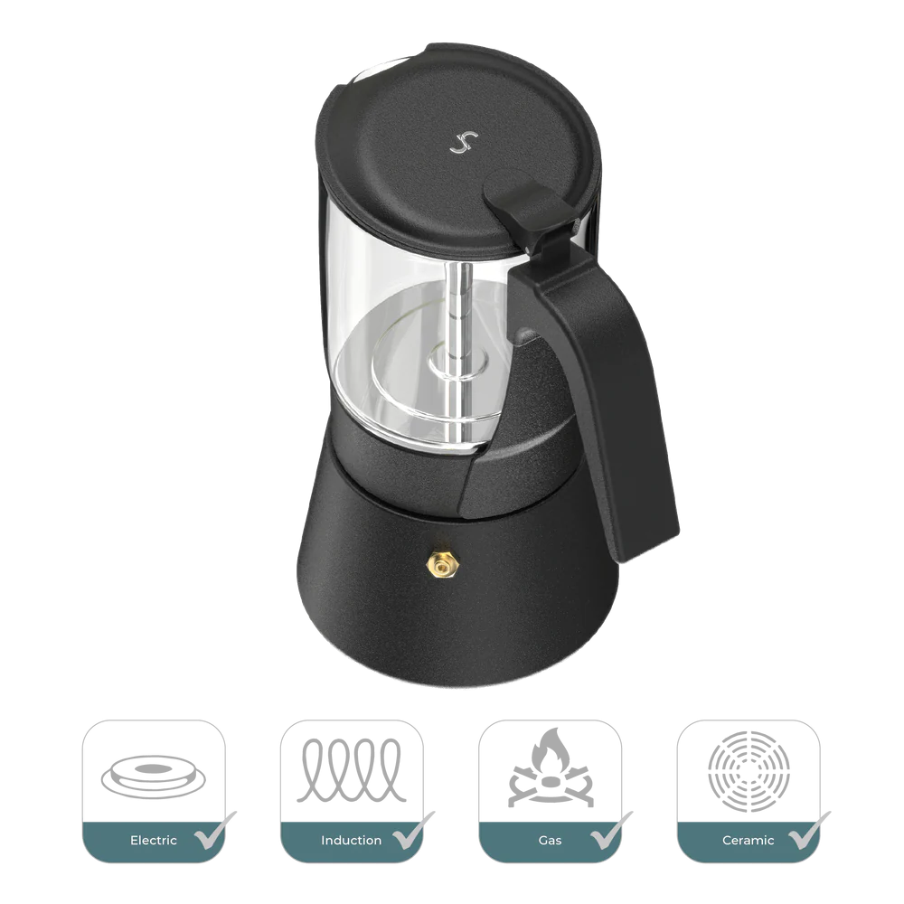 Joy Resolve ClearBrew Moka Pot voor alle hitte bronnen – zwart – 240 ml