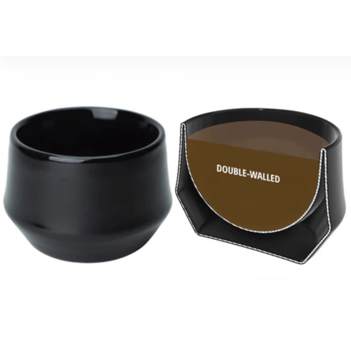 Kruve Imagine Latte porseleinen kopjes 250 ml zwart set van 2 met vilt coasters